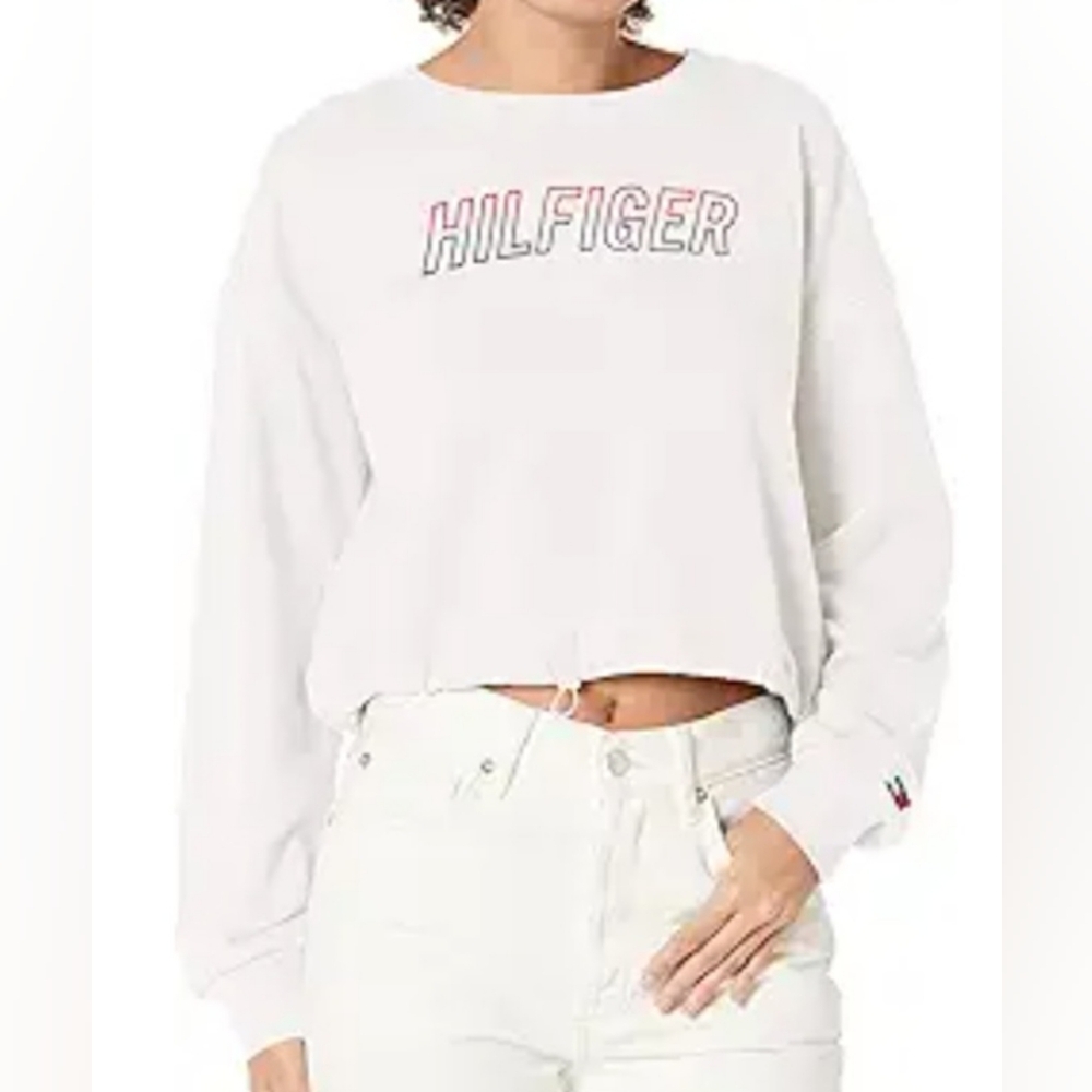 New Tommy Hilfiger Cropped Cut-out Back Pullover Sweatshirt